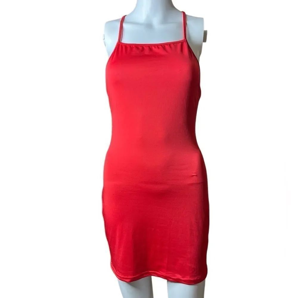 Red Sleeveless Bodycon Scrunch Butt Dress Size Small